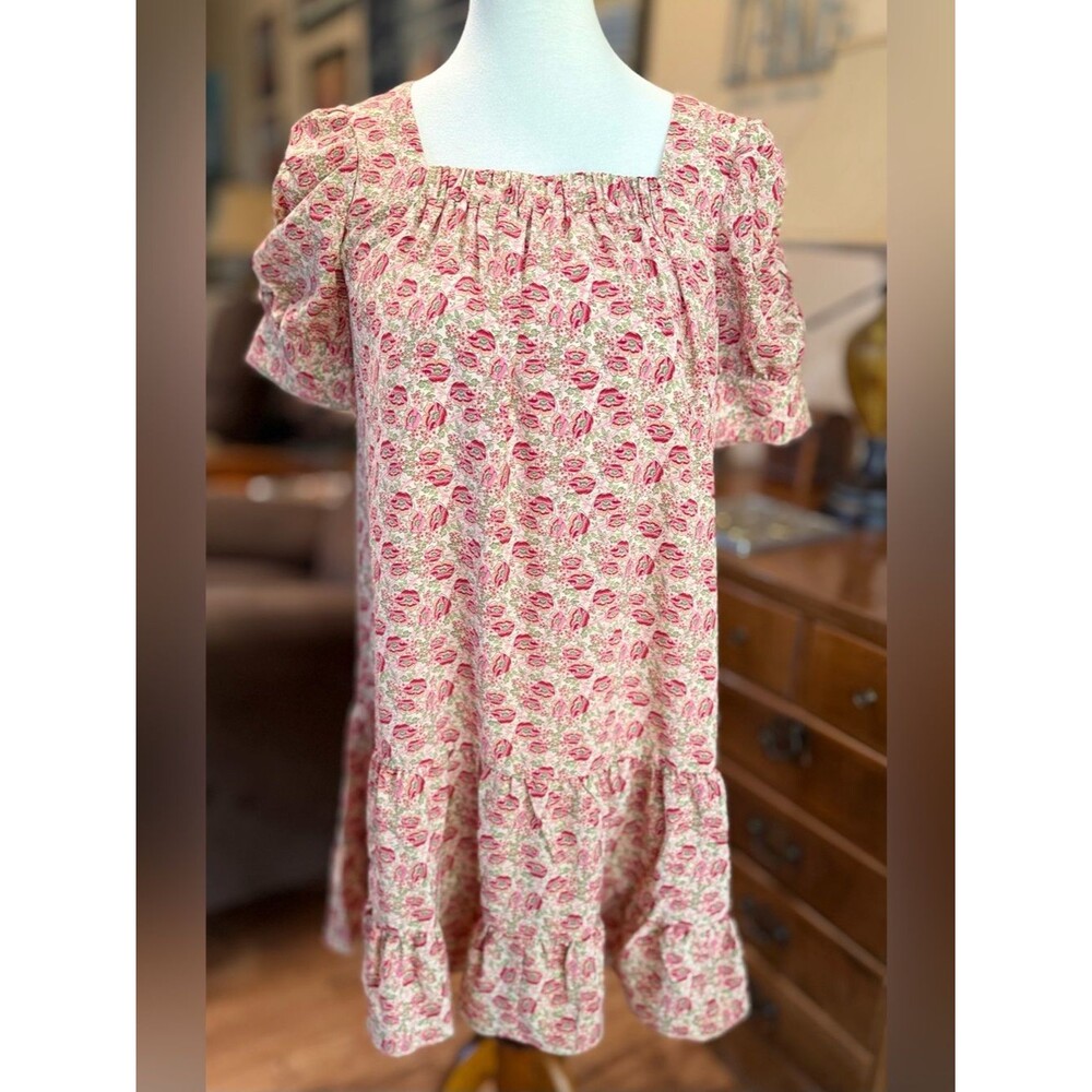 NEW Floral Rose & Cream Square-Neck Ruffled Tiers Mini Dress sz XS